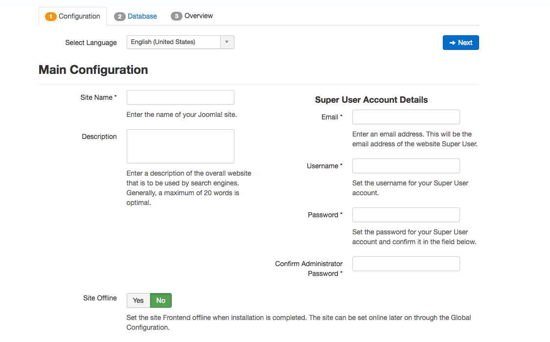 Installation Configuration Window