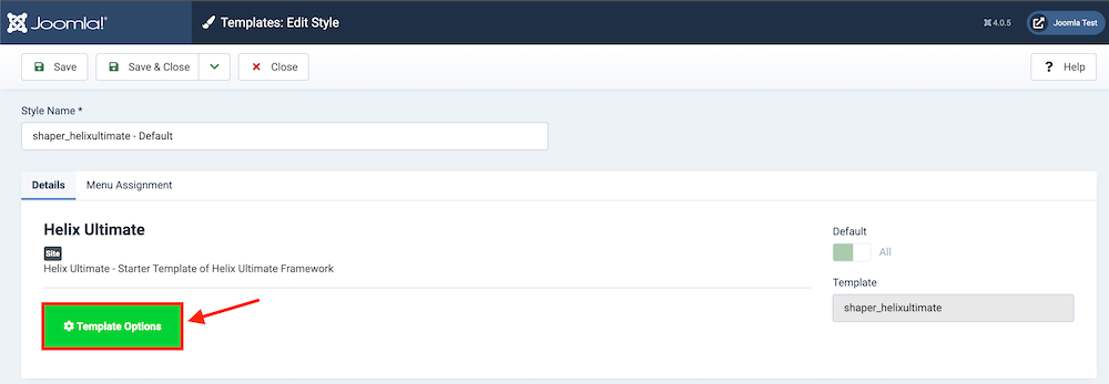 Navigating to Helix Ultimate Frontend Editor