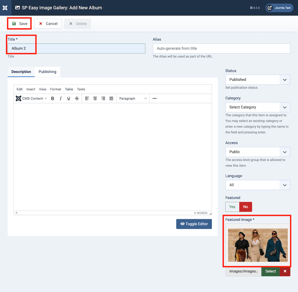 Creating New Album in SP Easy Image Gallery