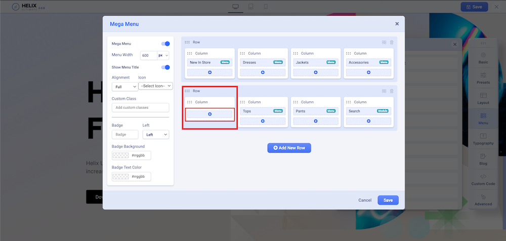 Choosing the custom module in Helix