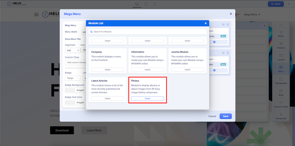 Module Added to Mega Menu