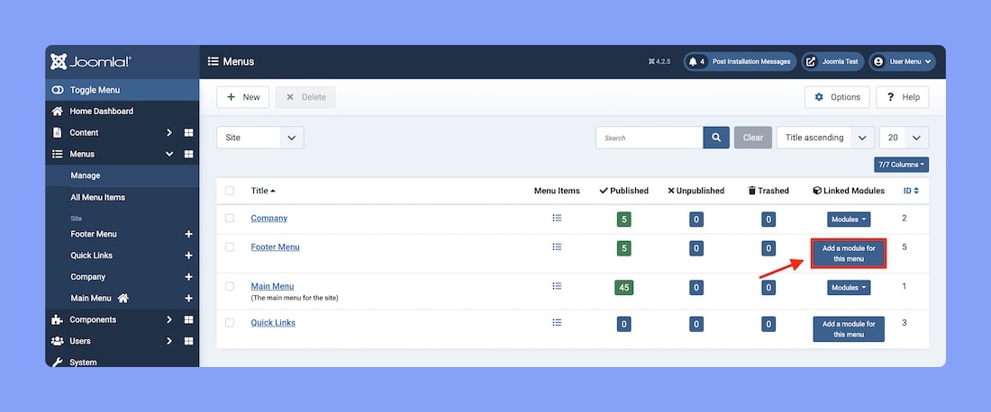Linking Module to Menu
