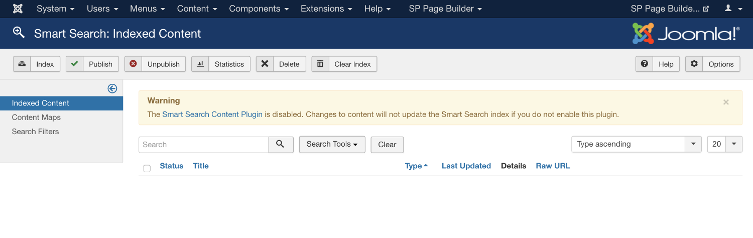 Notice about enabling Smart Search Content Plugin