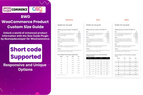 WordPress plugin CodeCanyon BWD Product Custom Size Guide For WooCommerce
