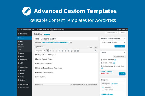 Customize Templates Advanced Custom Templates v2.2.2 - WordPress template content creation ...