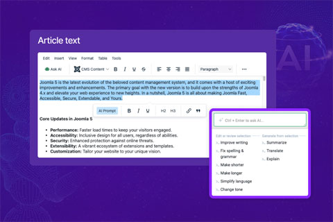 Joomla extension JA AI Assistant