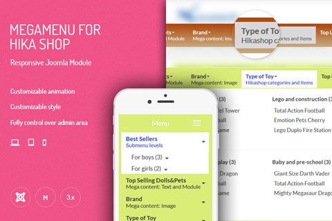 Joomla extension JUX Mega Menu for HikaShop