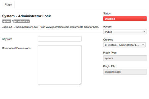 Joomla extension JXTC Administrator Lock