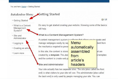 Joomla extension AutoAnchor Menu