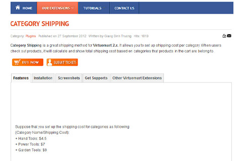 Joomla extension Category Shipping