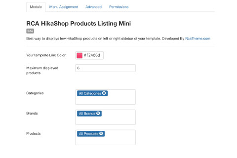 Joomla extension RCA Products Listing Mini for HikaShop
