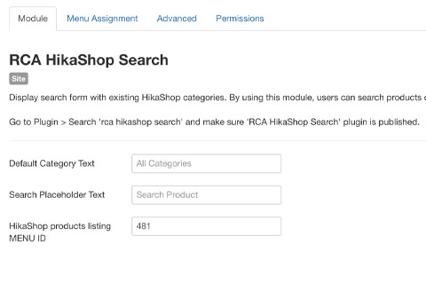 Joomla extension RCA Search for HikaShop