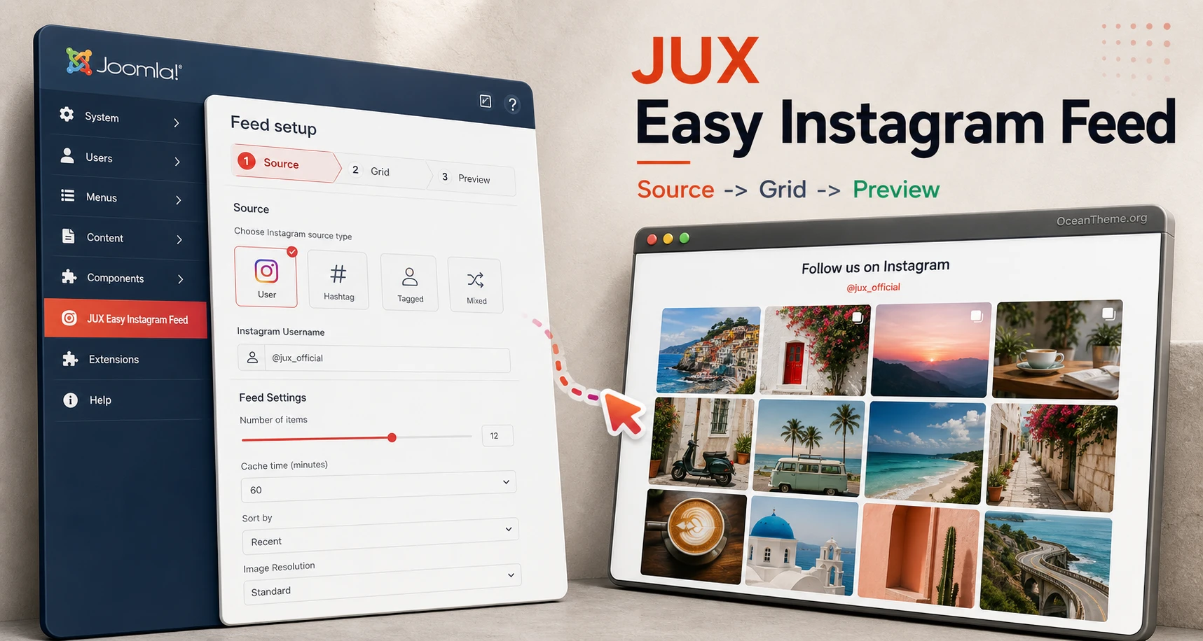 Cover image for the JUX Easy Instagram Feed guide with Joomla result verification