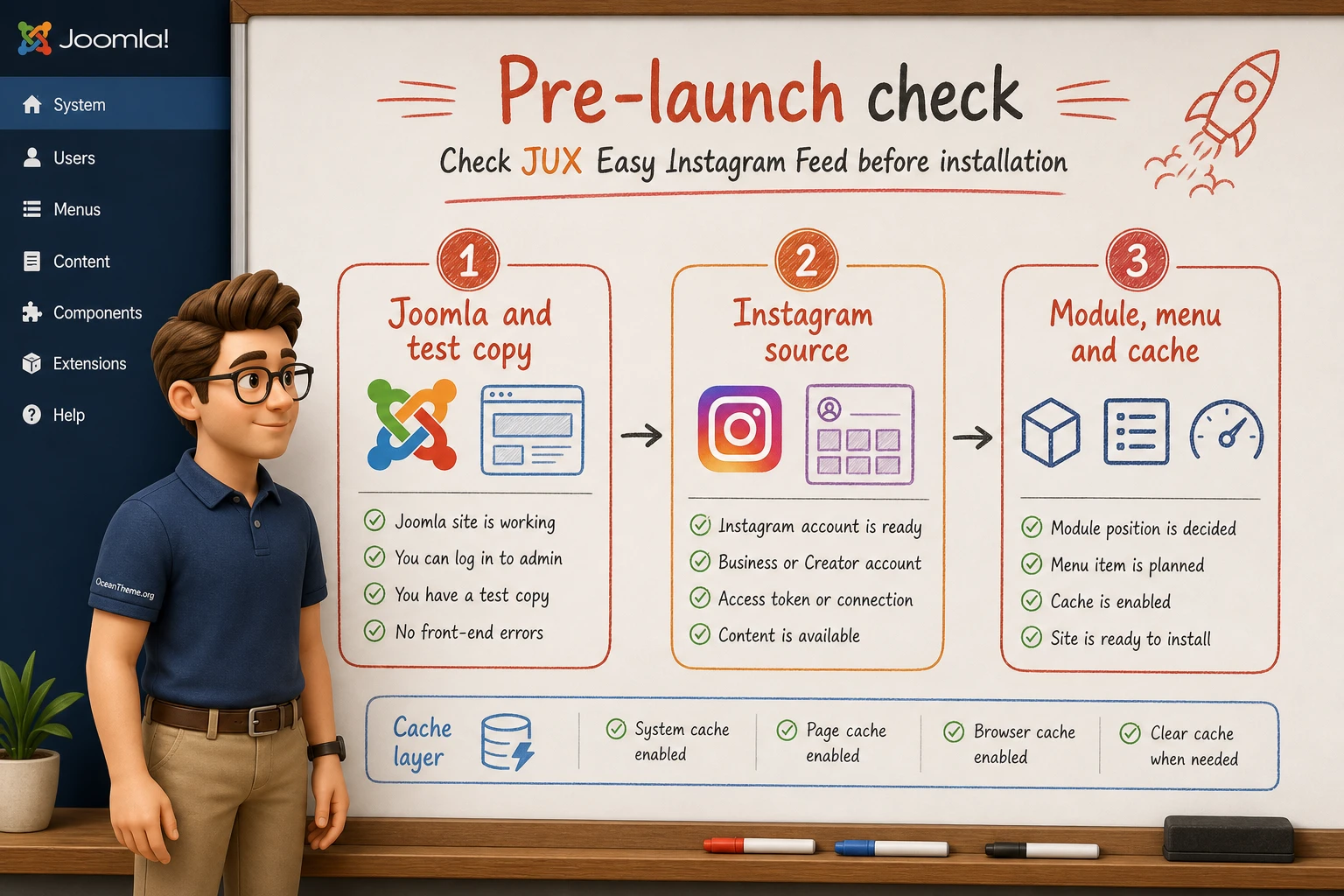 Joomla preparation map before installing an Instagram feed