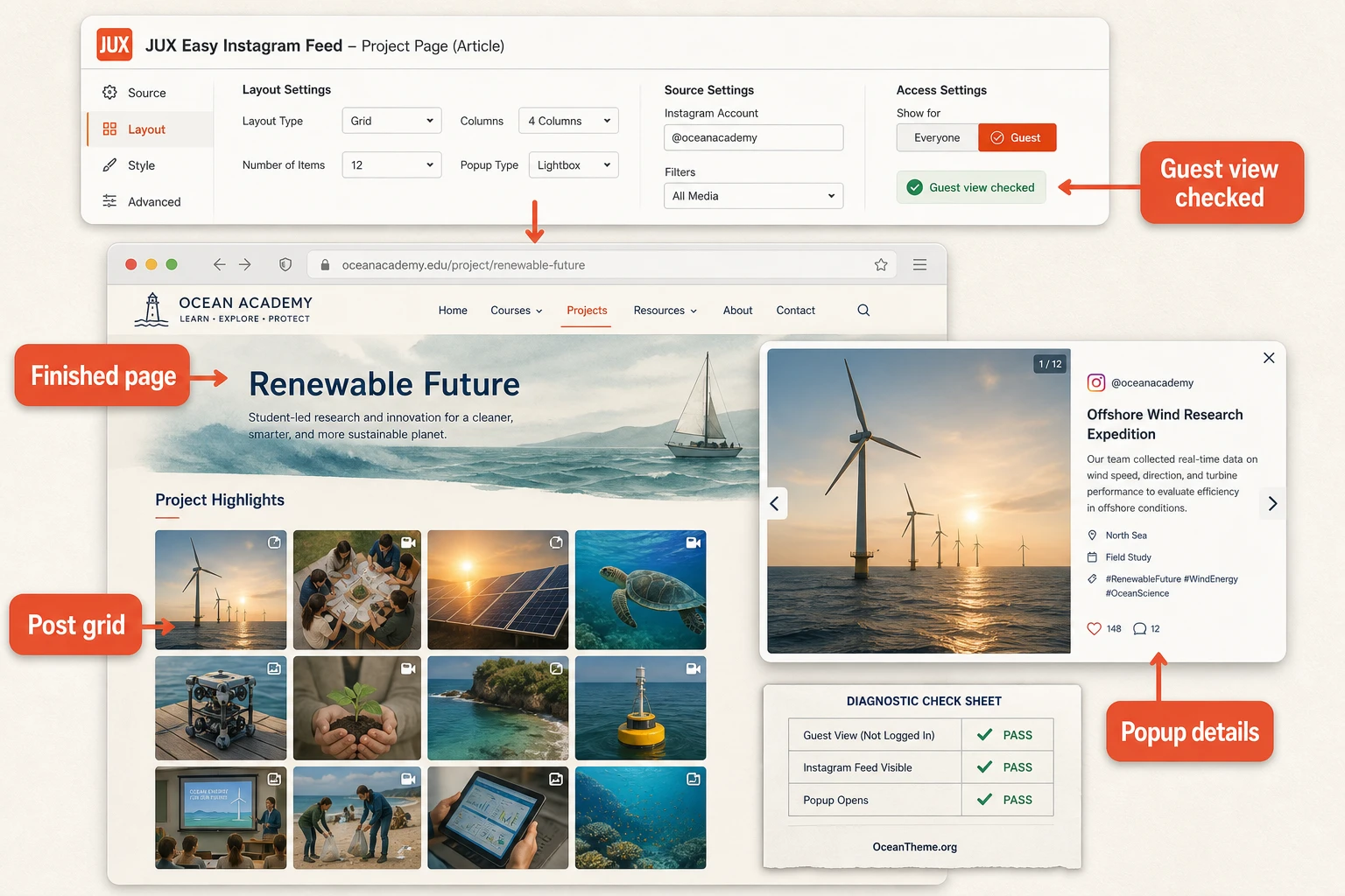 Example of an Instagram feed result on a Joomla page after setup