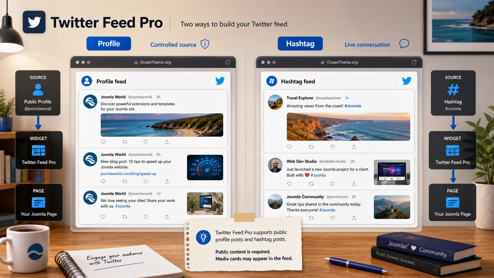 Comparison of profile and hashtag modes in Twitter Feed Pro