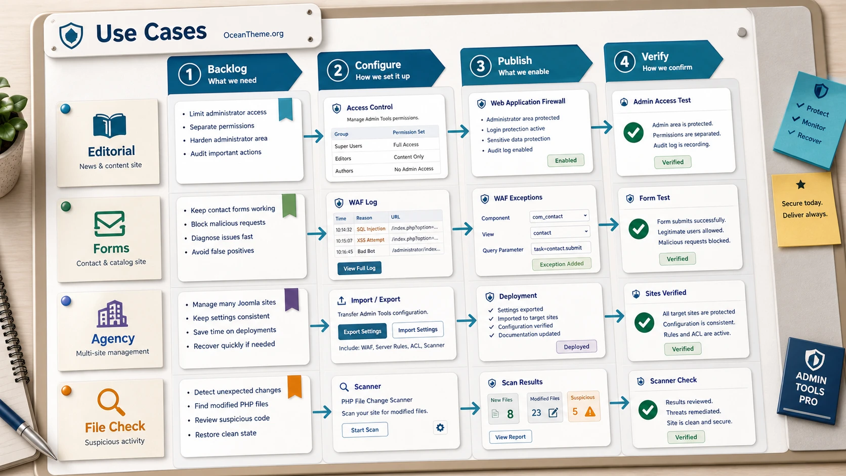 Akeeba Admin Tools Pro use cases across different Joomla sites