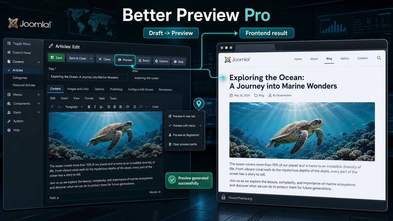 Better Preview Pro in the Joomla article preview workflow