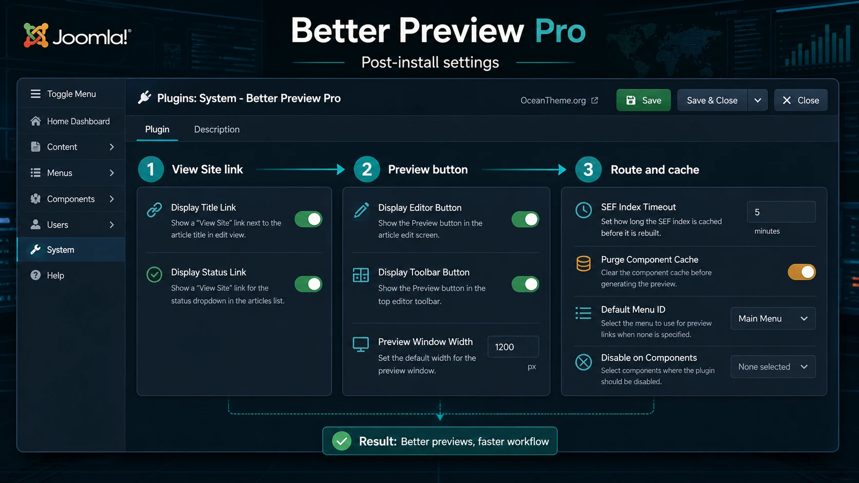 Better Preview Pro settings map for the preview button and View Site link
