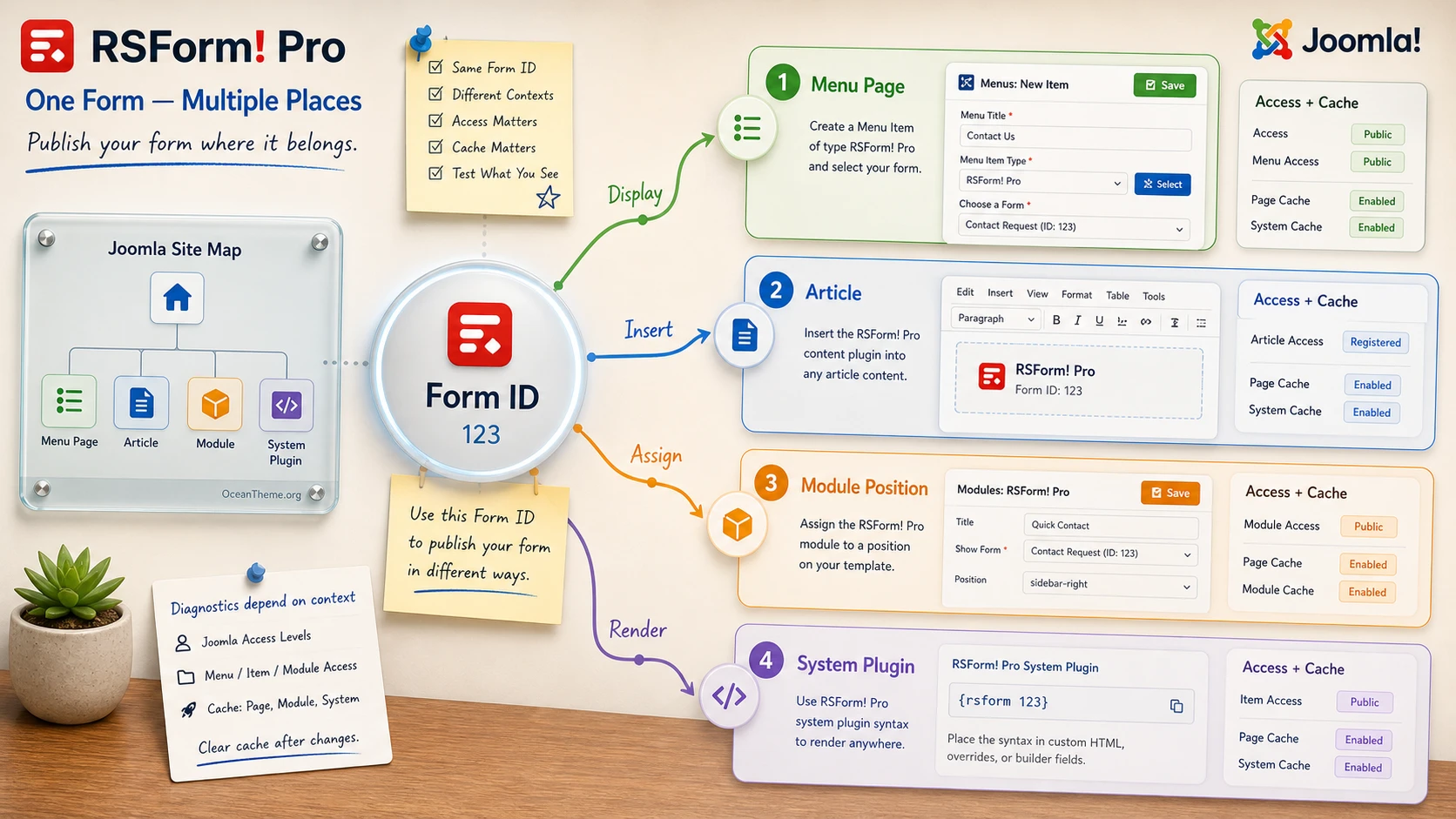 Publication map for an RSForm! Pro form through a menu item article module and system plugin