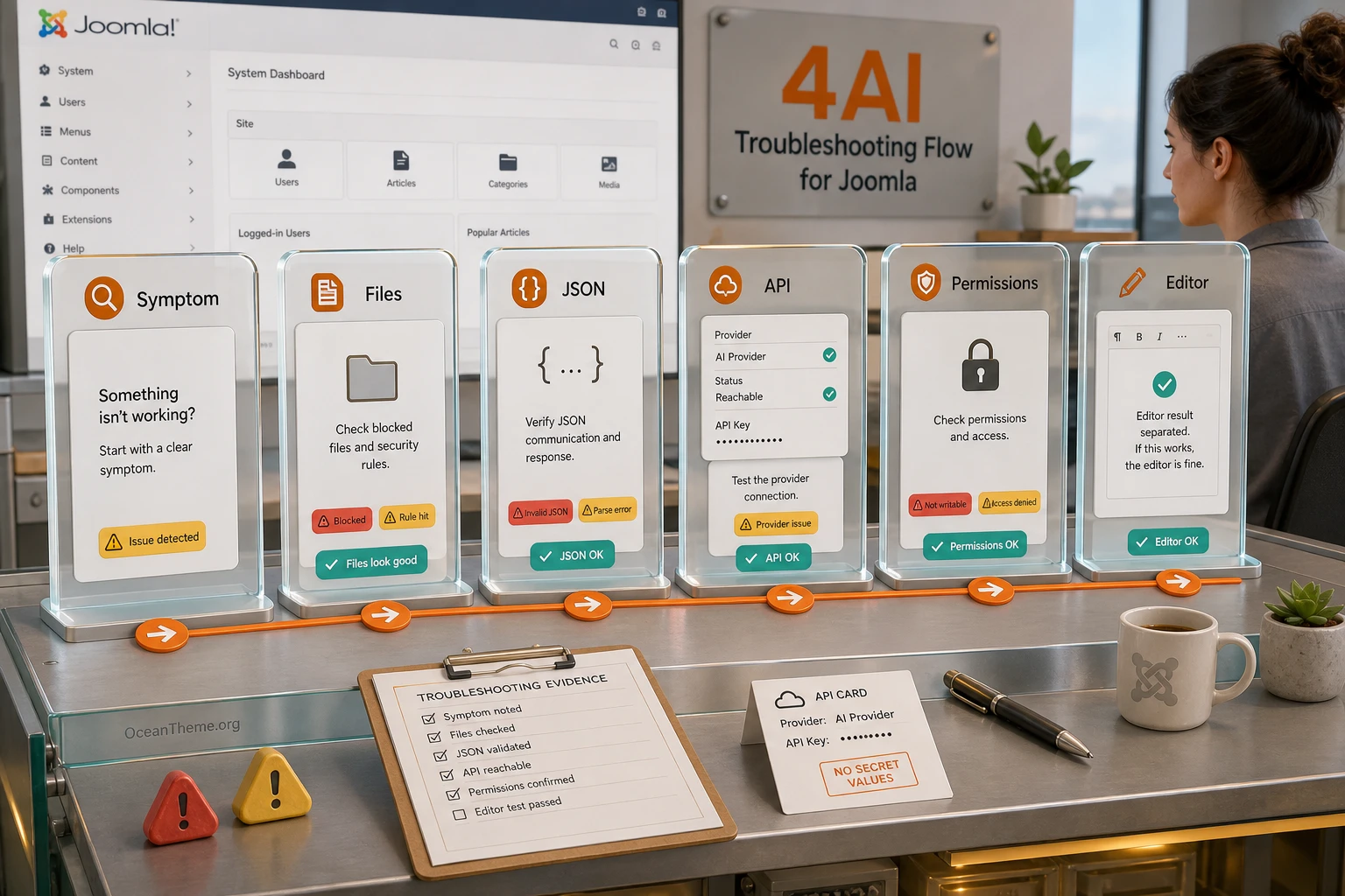 4AI troubleshooting in Joomla: API, ACL, file blocking, and save errors