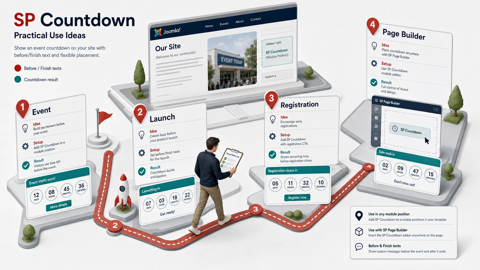 Examples of SP Countdown usage on different Joomla pages