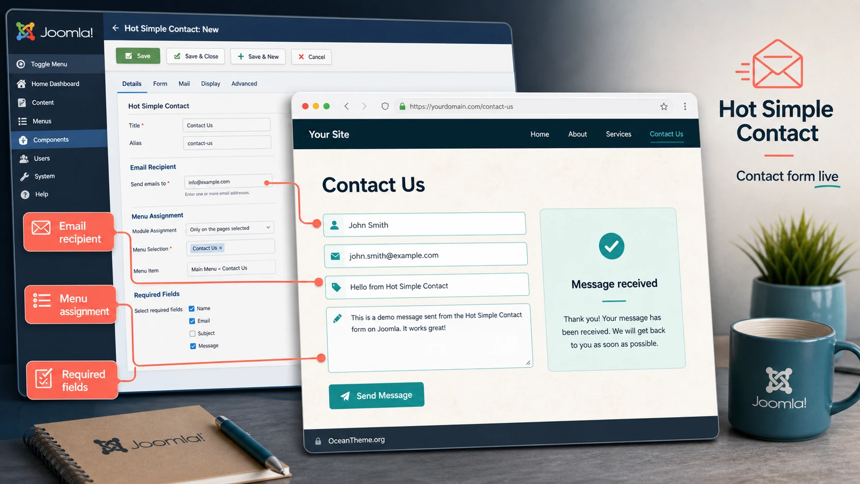 Hot Simple Contact v1.2.1 - form creation module for Joomla | Guide