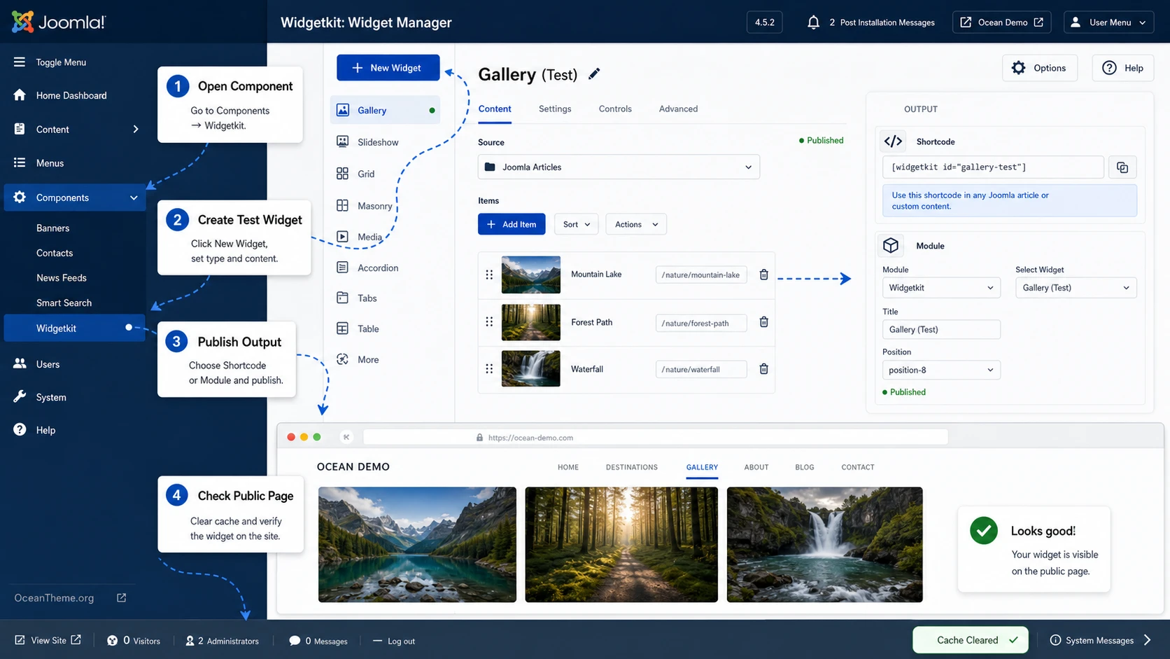 First-launch map for YOO Widgetkit 3 Pro in the Joomla admin panel