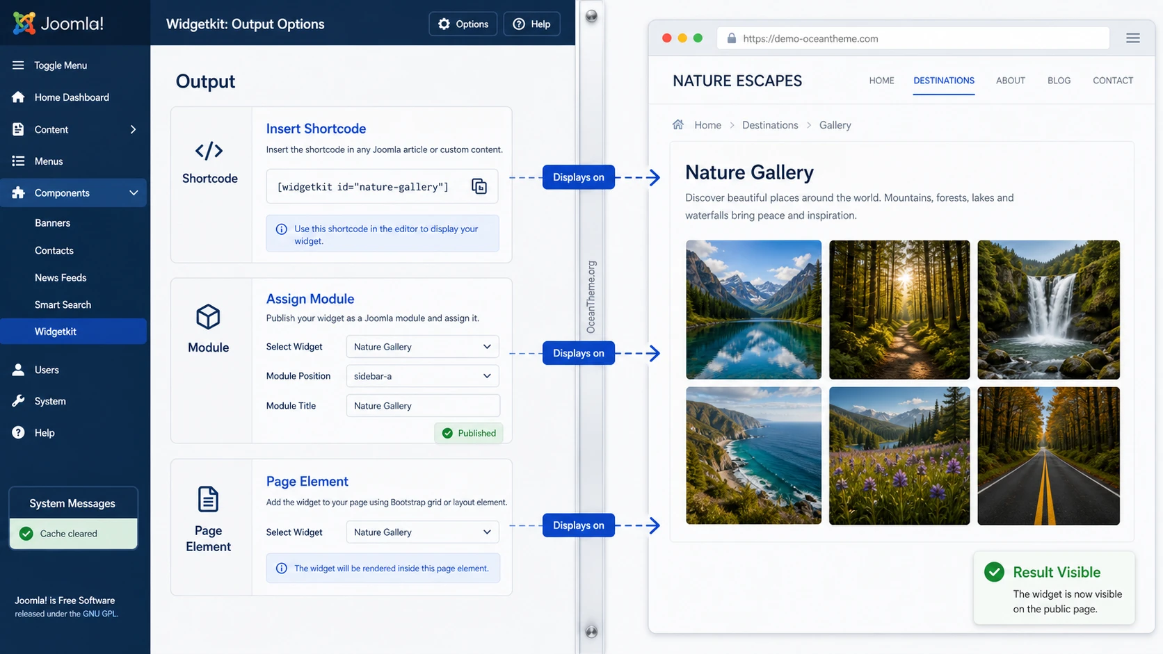 How Widgetkit settings connect to the result on a Joomla page