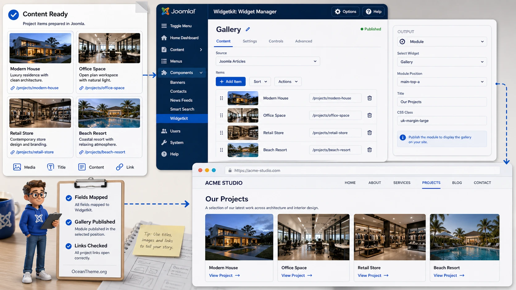 Example of a practical project gallery in YOO Widgetkit 3 Pro