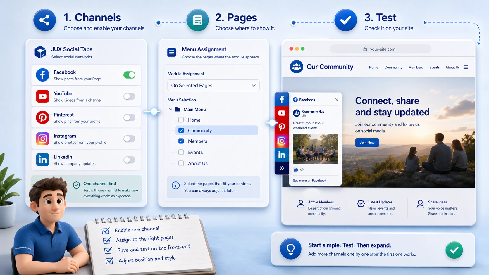 Practical JUX Social Tabs use case for a community website