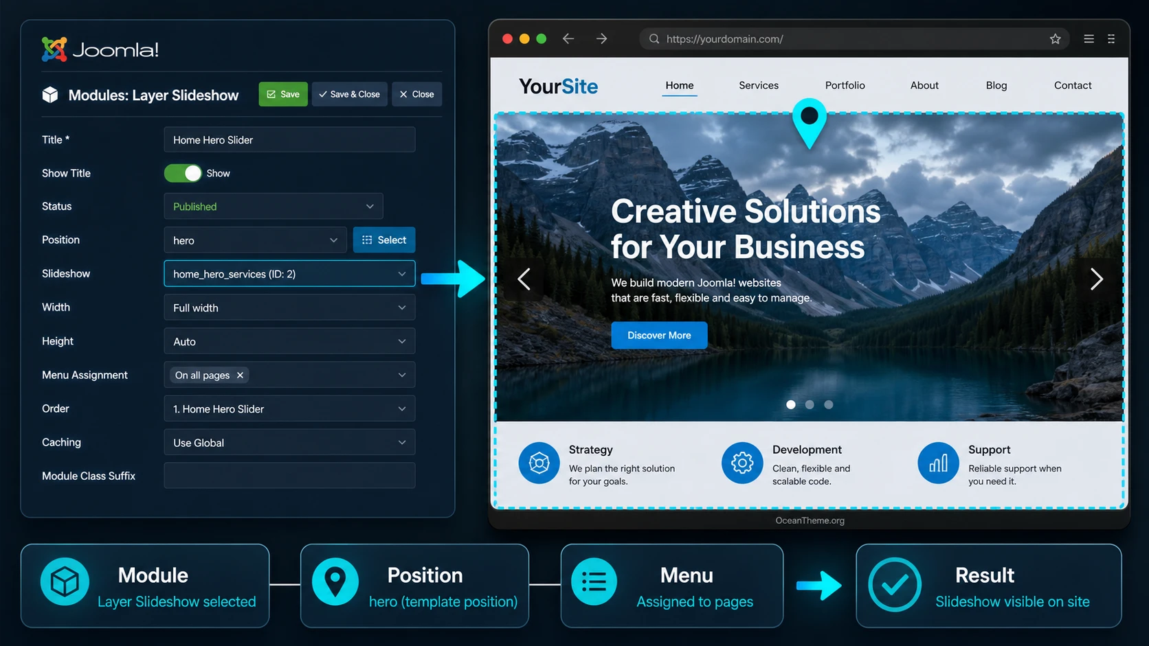 Checking Joomla slider output through a module position and the final page result