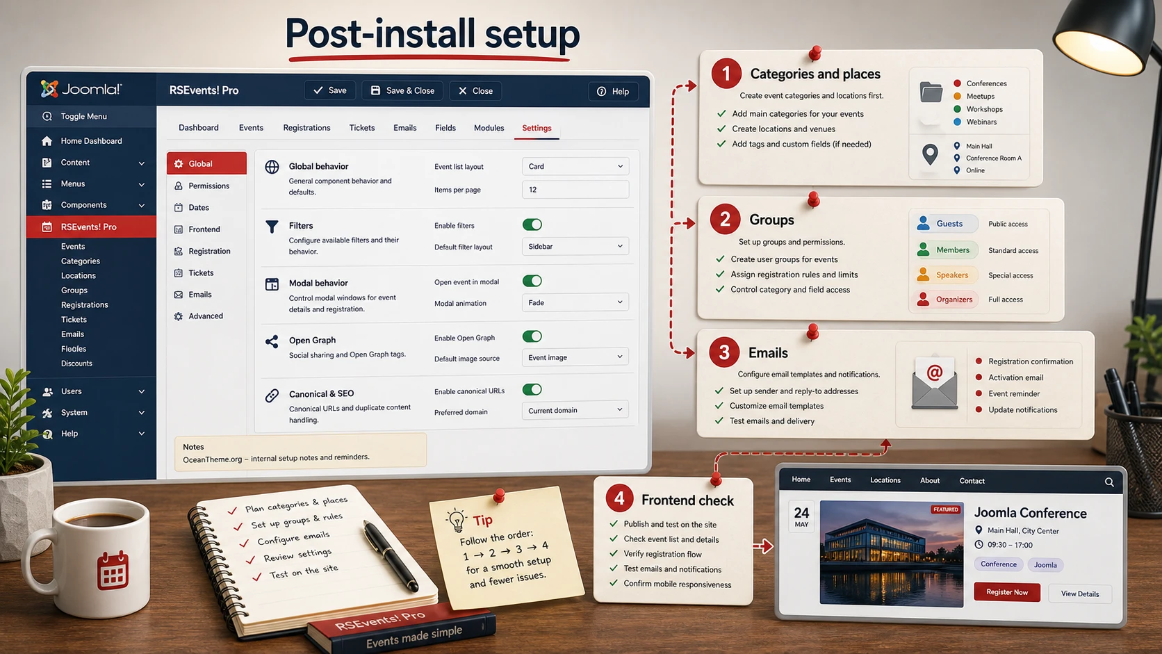 Configuring RSEvents! Pro after installation in Joomla