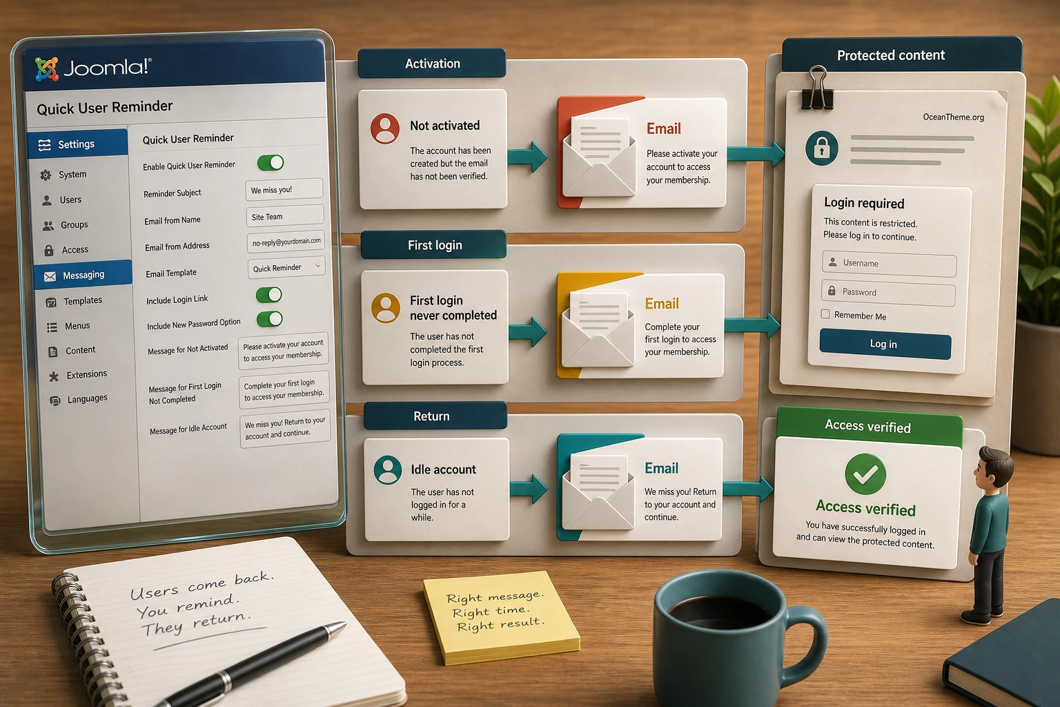Practical Quick User Reminder scenario for bringing users back to a private Joomla section