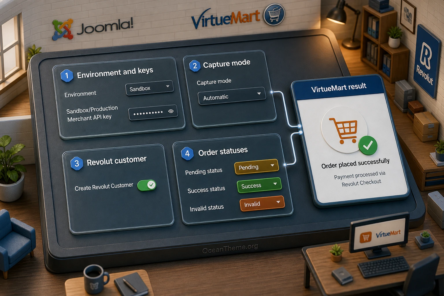 Map of the key Revolut Checkout for VirtueMart settings after installation