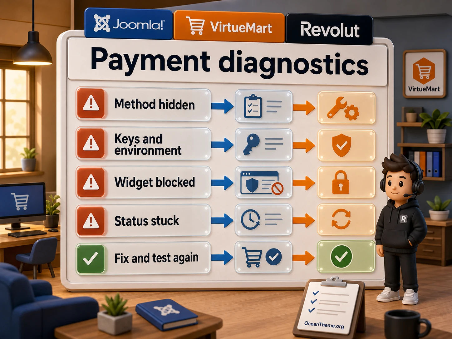 Troubleshooting payment errors for Revolut Checkout for VirtueMart in a Joomla store