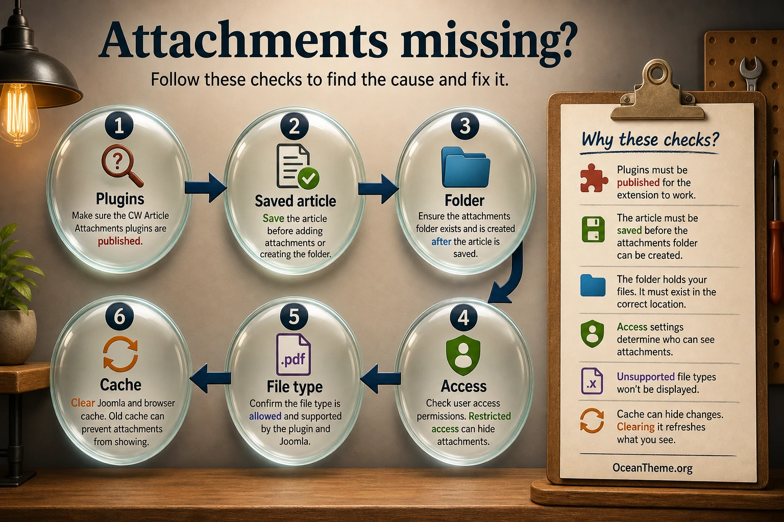 Troubleshooting map for CW Article Attachments file output errors in Joomla