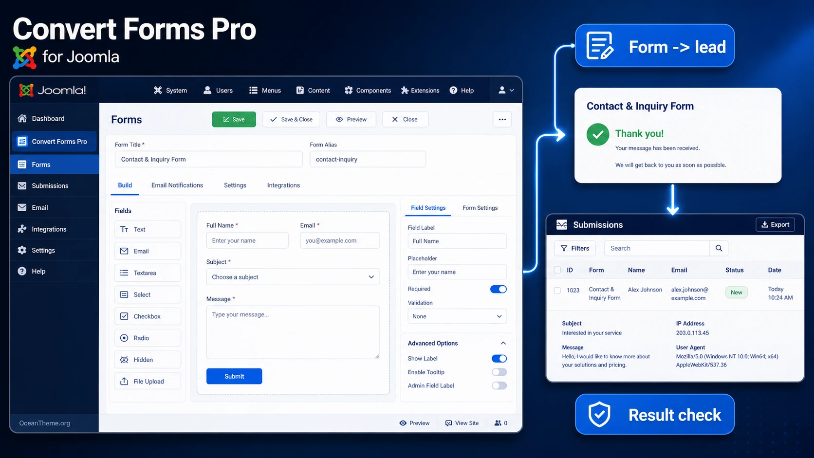 Convert Forms Pro guide cover with a form and submission result