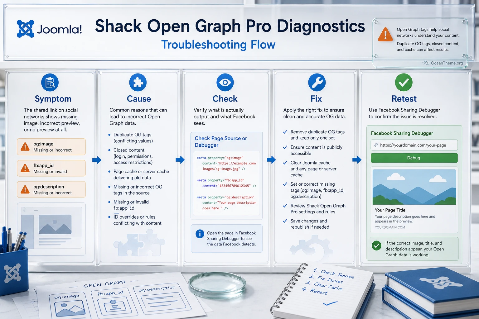 Shack Open Graph Pro issue diagnosis: symptom, cause, check, and fix