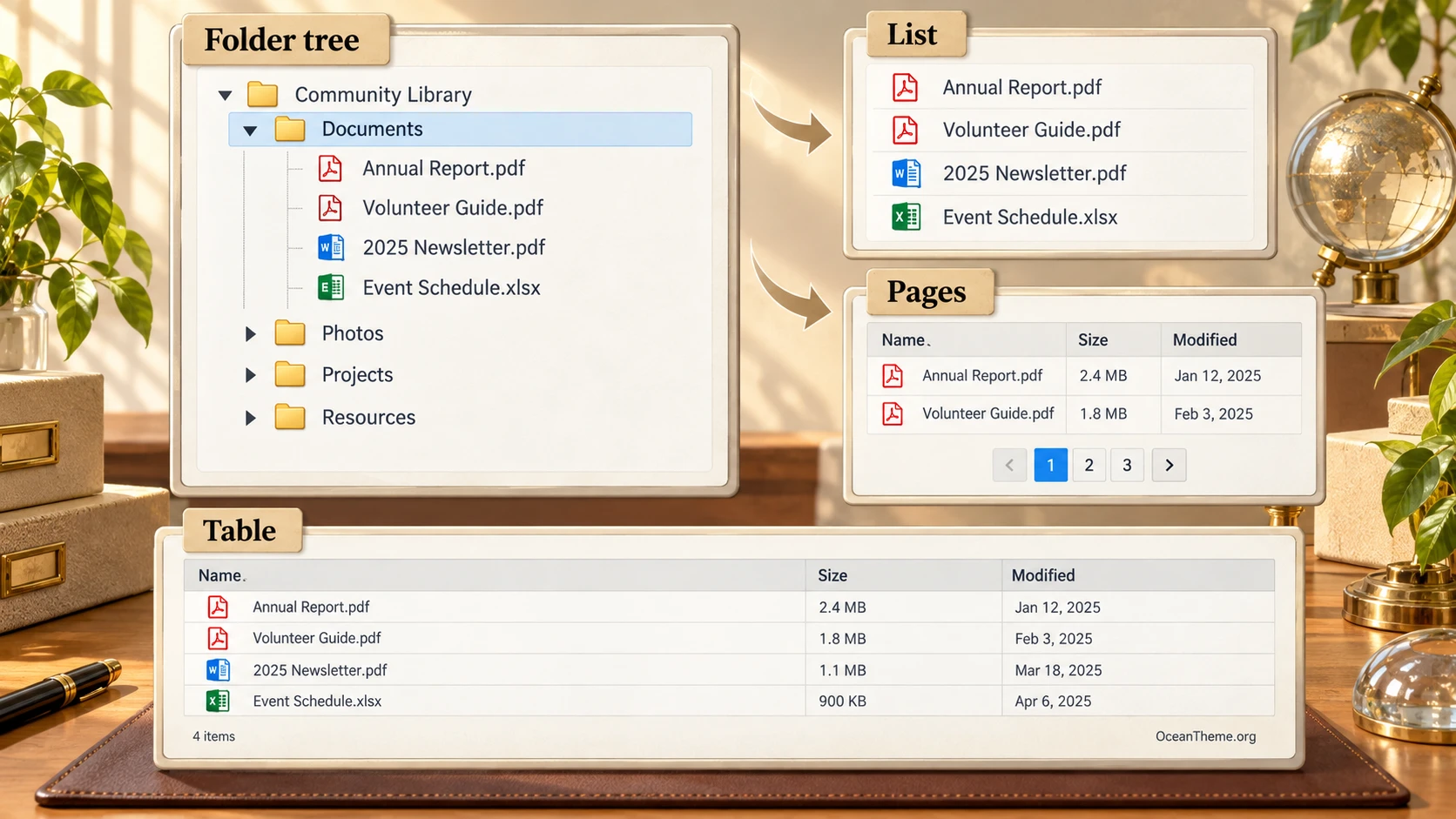 Four Easy Folder Listing Pro modes help you choose a suitable format for a Joomla file list