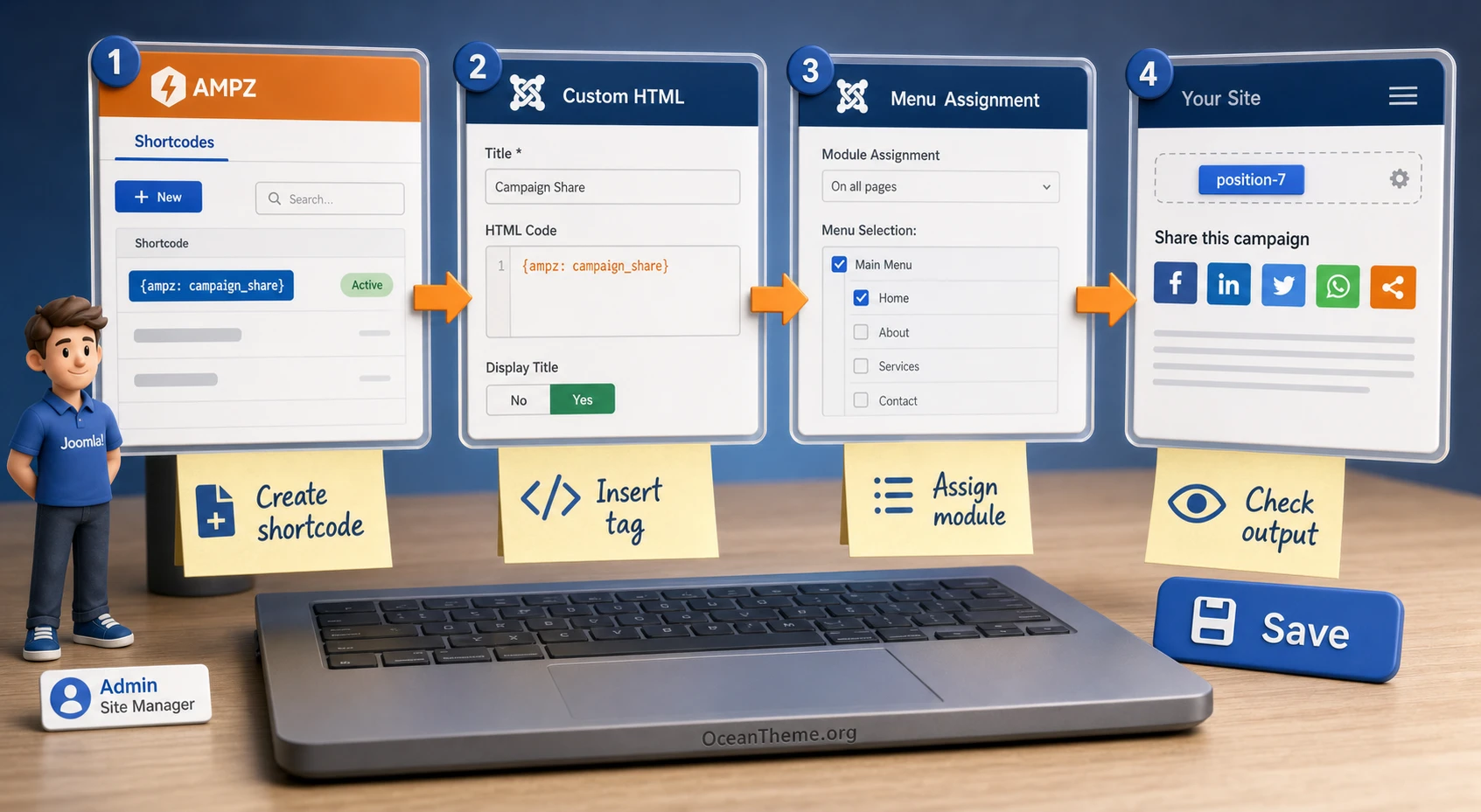 AMPZ Extended shortcode in a Joomla custom module and output verification