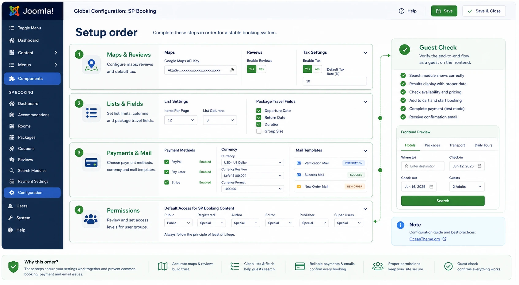 SP Booking setup map after installation