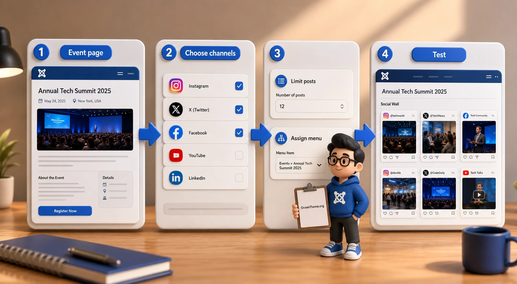 Practical JUX Social Media social wall scenario on an event page