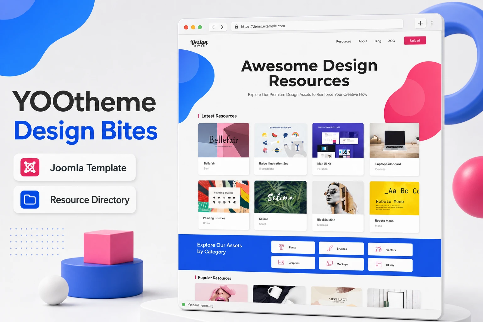 Cover image for the YOOtheme Design Bites guide with a Joomla template preview
