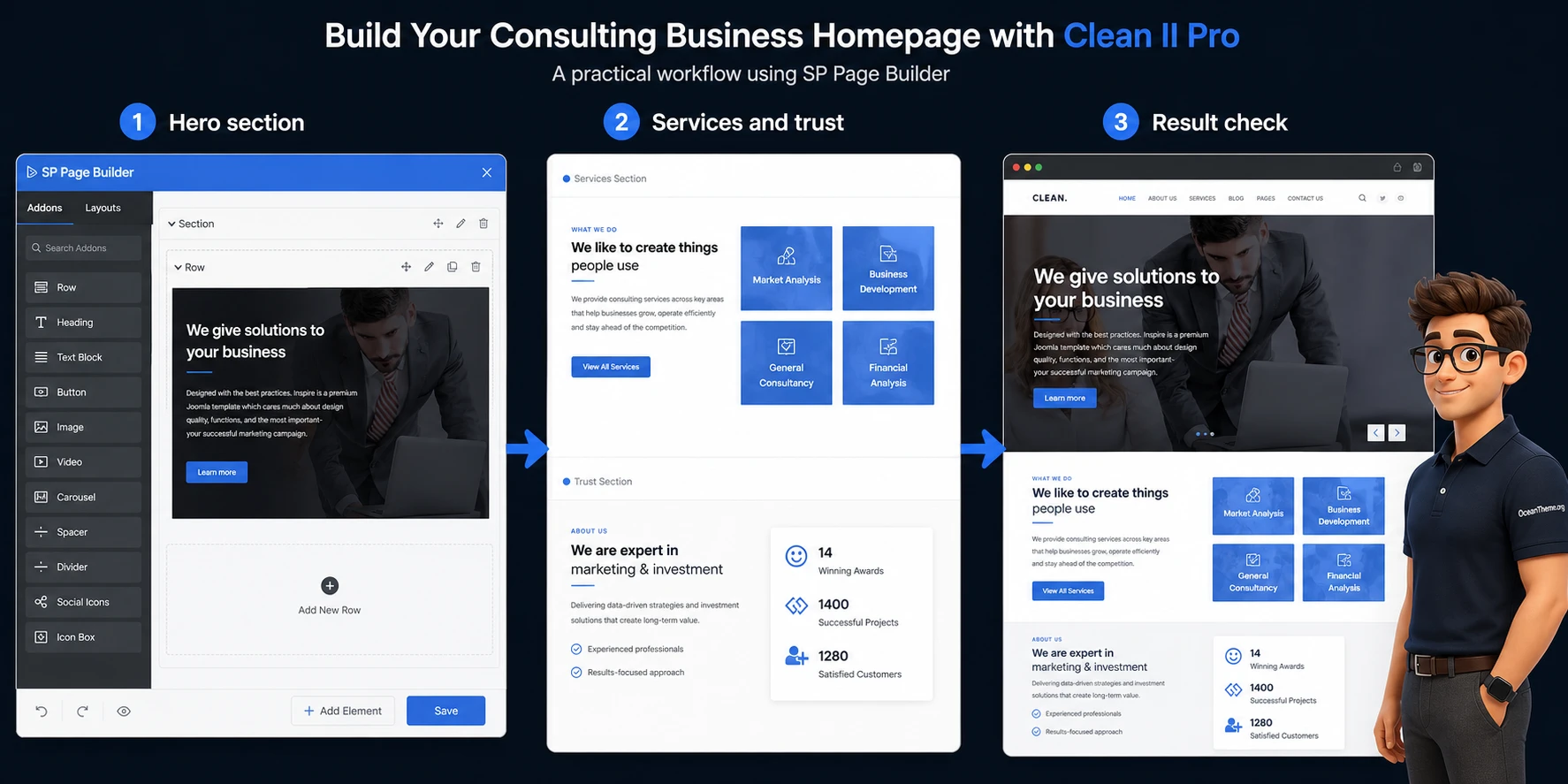 Practical homepage setup scenario in WarpTheme Clean II Pro