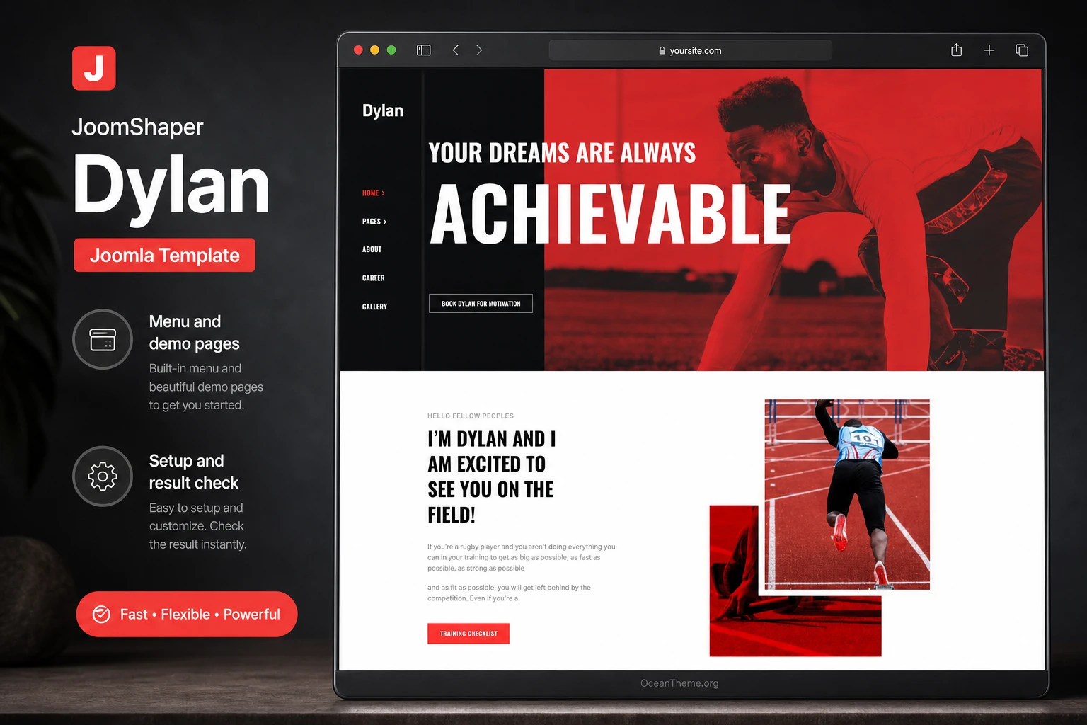 Cover image for the JoomShaper Dylan guide with a sports demo template reference