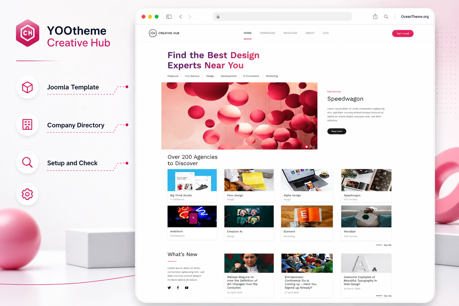 YOOtheme Creative Hub in a browser cover view showing the template home page
