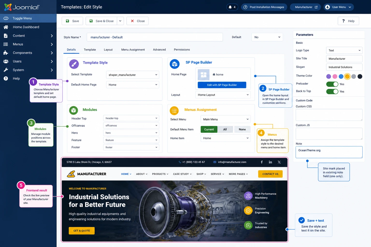 Configuring JoomShaper Manufacturer through Helix Ultimate and SP Page Builder