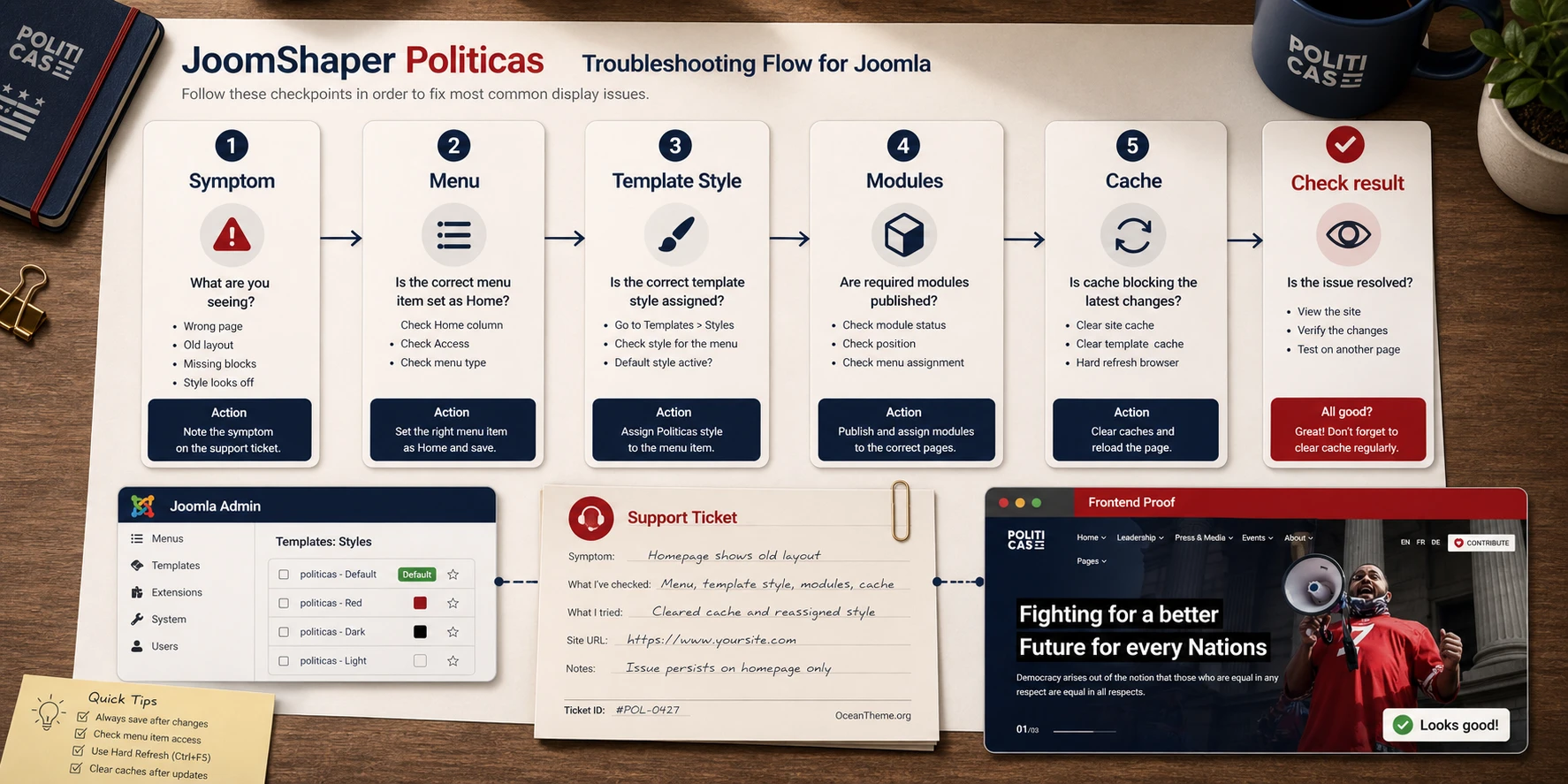 Diagnostic map of common issues when setting up the Politicas template