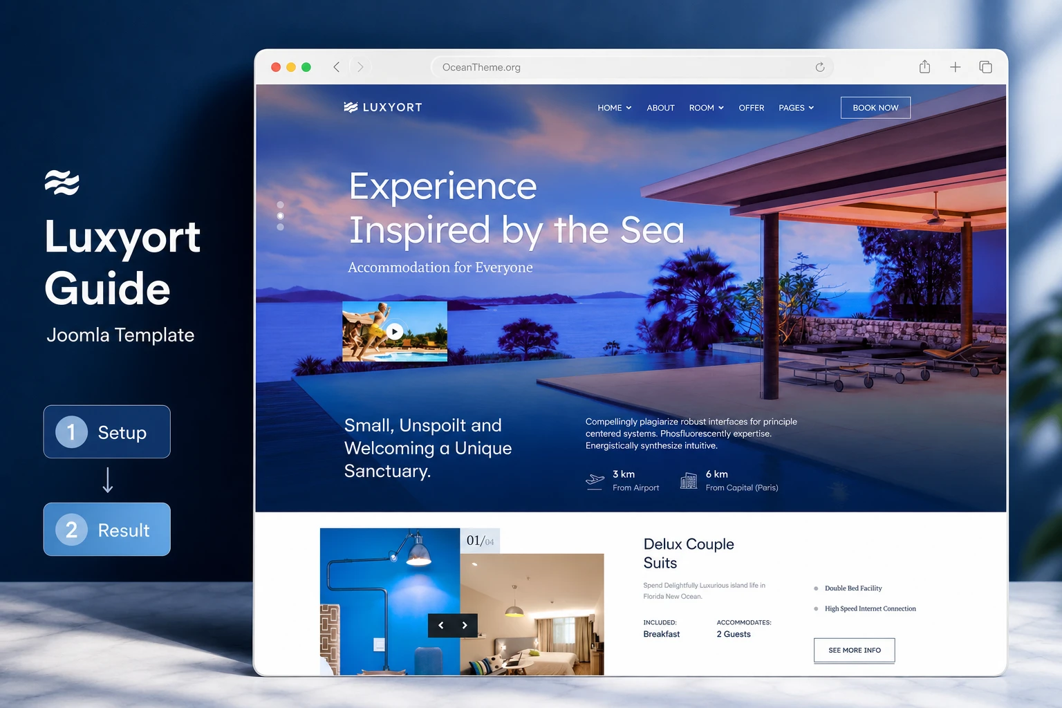Cover image for the JoomShaper Luxyort guide with a resort demo reference